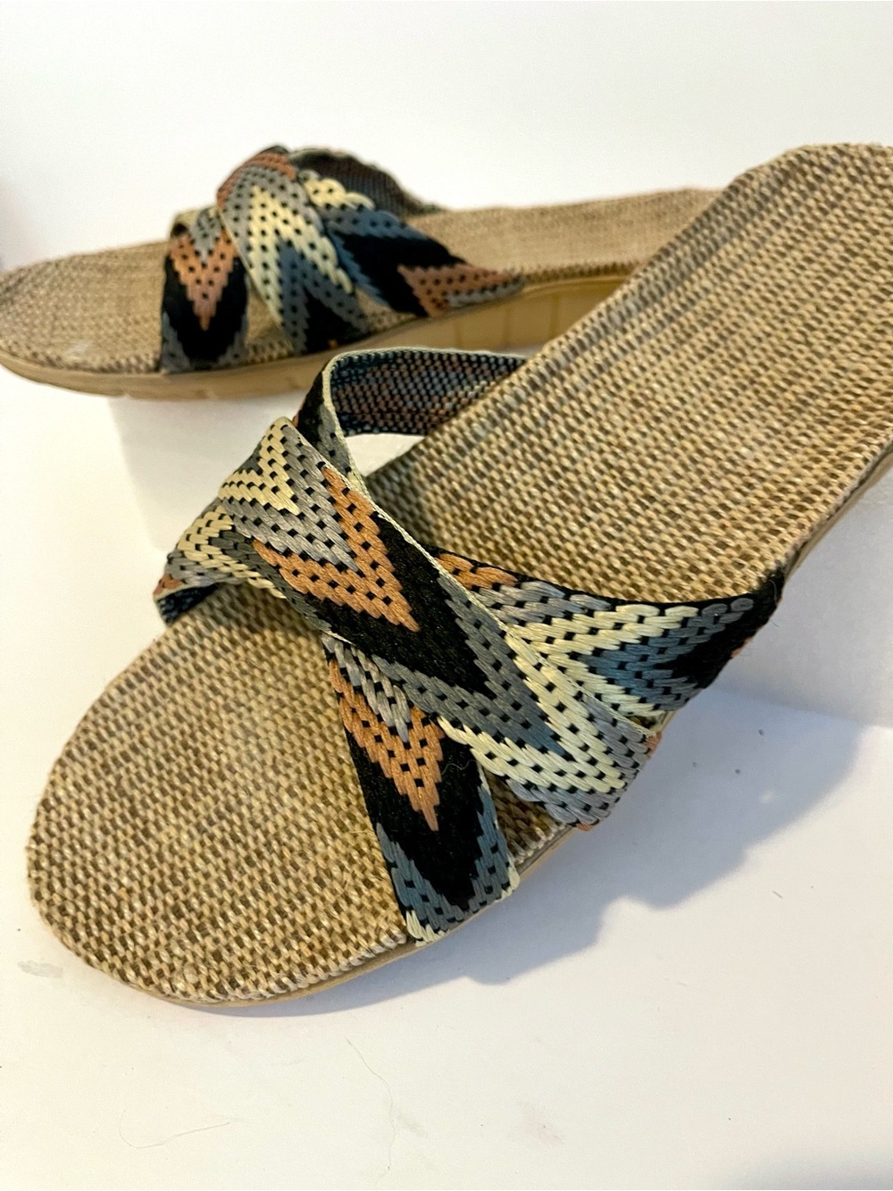 Multicolor Slide Sandals - Neutral Linen Footbed